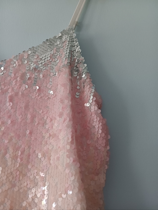 Say What Pink Ombre Sequin Tank Top L Dressy Camisole Lined - Picture 3 of 6